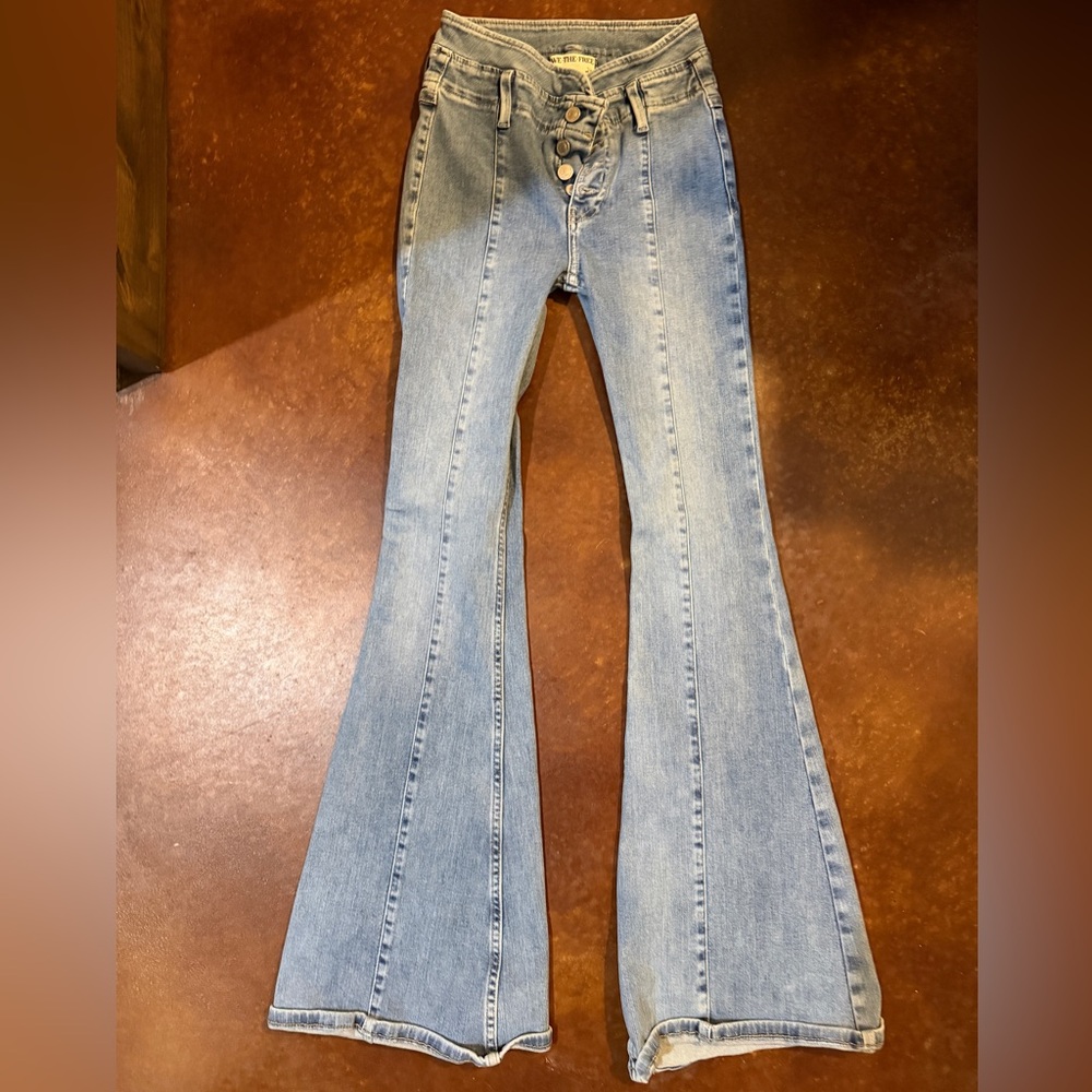 Free People Light Wash Flare Jeans - Women's High-Rise Button Fly